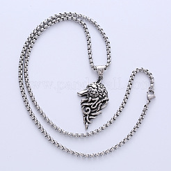 Viking Pirate Wolf Head 304 Stainless Steel Pendant Necklaces&nbsp;LU3872