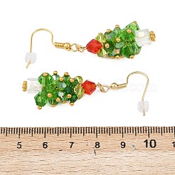 Glass Braided Beaded Christmas Tree Dangle Earrings&nbsp;EJEW-JE05151-02