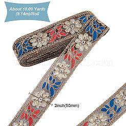 10 Yards Polyester Embroidery Flower Ribbons&nbsp;OCOR-WH0092-28