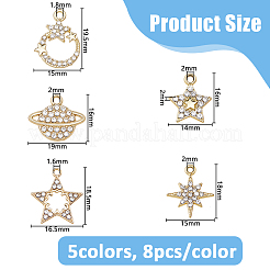 40Pcs 5 Styles Star Theme Alloy Micro Pave Rhinestone Pendants&nbsp;FIND-DC0007-52