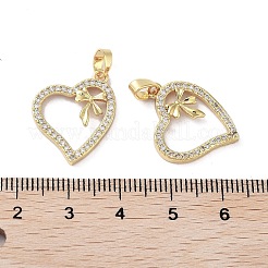 Valentine's Day Heart with Bowknot Charms Rack Plating Brass Micro Pave Clear Cubic Zirconia Pendants&nbsp;KK-G482-15G