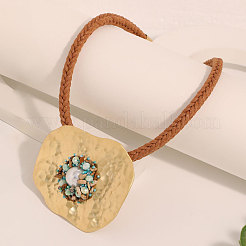Irregular Flat Round Alloy & Natural Picture Jasper & Synthetic Turquoise Chips Pendant Necklaces & Dangle Earrings Sets&nbsp;FS-WG4EBE1-02