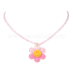 Acrylic Flower Pendant Necklace with Glass Beaded Chains&nbsp;NJEW-JN04593