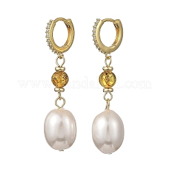 Natural Amber & Shell Pearl Drop Earrings&nbsp;EJEW-JE07361-02
