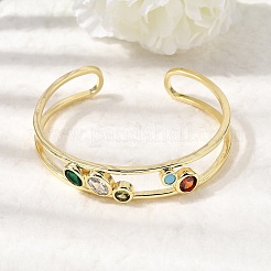 Flat Round Brass Micro Pave Cubic Zirconia Double Layer Cuff Bangles for Women&nbsp;BJEW-K274-16G