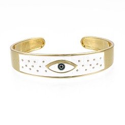 Enamel Evil Eye Flat Band Open Cuff Bangle&nbsp;BJEW-N012-015