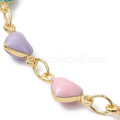 Brass Enamel Heart Link Chain Anklet&nbsp;AJEW-AN00552