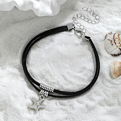 Ocean Alloy Starfish Charm Faux Suede 2-Strand Anklets for Women&nbsp;WGD1C62-01