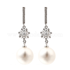 925 Sterling Silver Clear Cubic Zirconia Sun with Round Dangle Stud Earrings&nbsp;EJEW-L300-04P