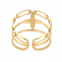 304 Stainless Steel Flower Open Cuff Ring&nbsp;RJEW-T023-95G