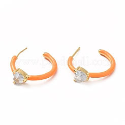 Clear Cubic Zirconia Heart Stud Earrings with Enamel&nbsp;EJEW-K093-07G