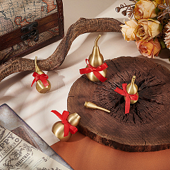 4Pcs 4 Styles Brass Hollow Tilted Head Gourd Statue Ornament with Red Luck Strip&nbsp;DJEW-PH0001-60
