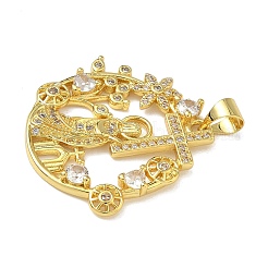 Brass Micro Pave Clear Cubic Zirconia Pendants&nbsp;KK-L257-21G