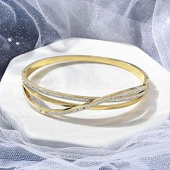 Ion Plating(IP) 304 Stainless Steel Polymer Clay Rhinestone Hinged Bangles for Women&nbsp;BJEW-A011-16G