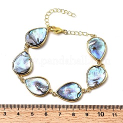 Natural Abalone Shell/Paua Shell Teardrop Link Chain Bracelets for Women&nbsp;BJEW-F512-01G