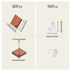 15 Pairs Walnut Wood Rhombus Stud Earring Findings&nbsp;EJEW-SC0001-30