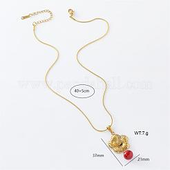 3Pcs European and American Style Stainless Steel Flower with Red Round Pendant Necklaces for Women&nbsp;RT2446