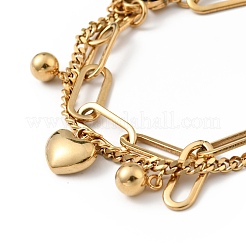 Shell Heart and Round Ball Charm Multi-strand Bracelet&nbsp;BJEW-G639-12G
