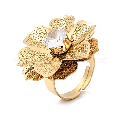 201 Stainless Steel Pave Single Cubic Zirconia Adjustable Cuff Rings for Women&nbsp;RJEW-K318-02D-G