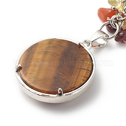 Flat Round with Tree of Life Natural & Synthetic Mixed Stone Chips & Brass Pendant Keychain&nbsp;KEYC-JKC00358