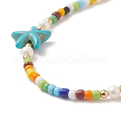 Colorful Synthetic Turquoise Starfish & Shell Pearl & Glass Seed Beaded Necklace for Women&nbsp;NJEW-TA00044
