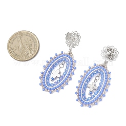 Cross Oval Glass Seed Bead Woven Stud Earrings&nbsp;EJEW-MZ00595-03