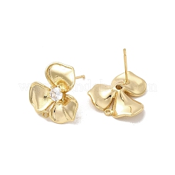 Brass Pave Clear Cubic Zirconia Flower Stud Earring Findings&nbsp;KK-A275-01A-G