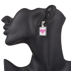 Handmade Glass Seed Beaded Square with Heart Dangle Stud Earrings&nbsp;EJEW-MZ00559