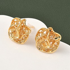 Brass Flower Stud Earrings&nbsp;EJEW-D337-10G