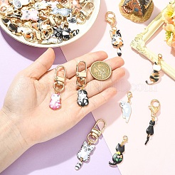 12Pcs 12 Styles Alloy Enamel Cat Shape Pendant Decorations&nbsp;HJEW-YW00488