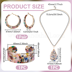 Acrylic Teardrop Pendant Necklaces & Hoop Earrings & Cuff Bangle Sets&nbsp;SJEW-WH0020-05A