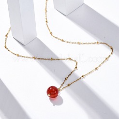 Natural Carnelian(Dyed & Heated) Round Pendant Necklaces&nbsp;NJEW-U026-20G