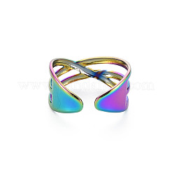 Rainbow Color 304 Stainless Steel Criss Cross Cuff Ring&nbsp;RJEW-N038-036M