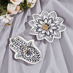 2Pcs 2 Styles Floral Hamsa Hand Flower Porcelain Trinket Dishes&nbsp;AJEW-ME0003-92