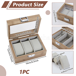 3-Slot Wooden Watch Display Cases with Glass Window Lid and Velvet Pillow Inside&nbsp;CON-WH0043-306B
