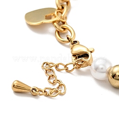 201 Stainless Steel Heart Padlock Charm Bracelet&nbsp;BJEW-A126-12G