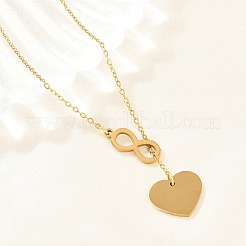 Adjustable 304 Stainless Steel Infinity Heart Pendant Lariat Necklaces&nbsp;NJEW-H093-04G