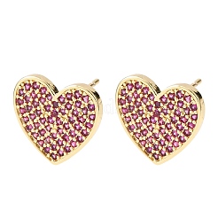 Heart Brass Micro Pave Cubic Zirconia Stud Earrings&nbsp;EJEW-H178-01G
