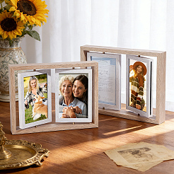 2Pcs Wood with Glass Double Rotatable Photo Frame Stand&nbsp;AJEW-WA0004-84B-01