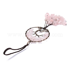 Wire Wrapped Chips Natural Rose Quartz Big Pendant Decorations&nbsp;HJEW-H057-02A