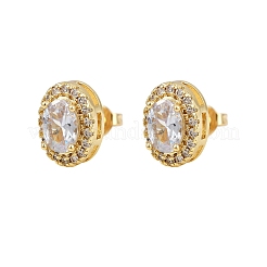 Brass Micro Pave Clear Cubic Zirconia Stud Earrings&nbsp;LS-EJEW-Z128-01G-03