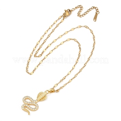 Brass Pave Full Cubic Zirconia Snake Pendant Necklaces&nbsp;NJEW-D309-02G-A