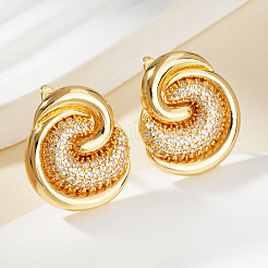 French Style Brass Clear Cubic Zirconia Swirl Stud Earrings&nbsp;HY3681-2