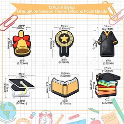 12Pcs 6 Styles Graduation Season Theme Silicone Focal Beads&nbsp;SIL-CJ0001-46