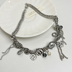 Alloy and Imitation Pearl Button Tassel Choker Necklaces for Women&nbsp;FS-WG5819F-01