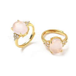 Brass Micro Pave Cubic Zirconia with Natural Rose Quartz Cuff Open Rings&nbsp;RJEW-T035-01G-L