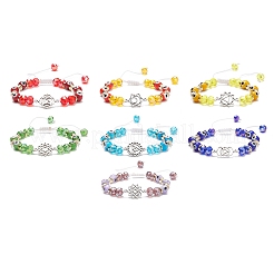 7Pcs 7 Style 7 Chakra Antique Silver Alloy Link Bracelets Set&nbsp;BJEW-JB08883