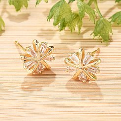 Brass Micro Pave Clear Cubic Zirconia Stud Earrings for Women&nbsp;EJEW-G428-26G-02