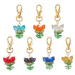 7Pcs 7 Colors Flower Glass Pendants Decorations&nbsp;HJEW-MZ00247