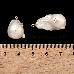 Brass & Pearl Micro Pave Cubic Zirconia Pendants&nbsp;KK-H259-13A-G02